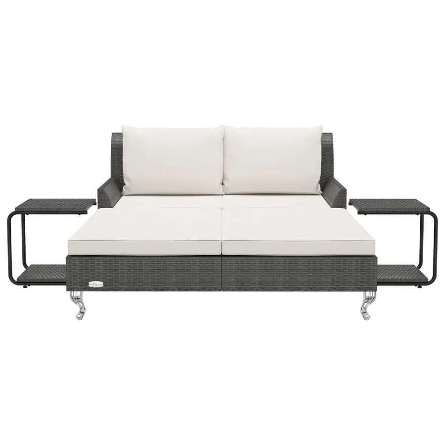 Chaise longue à 2 places avec coussins Résine tressée Noir - 3