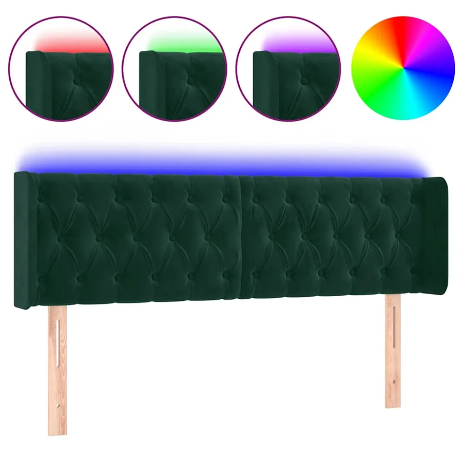 Tête de lit à LED Vert foncé 163x16x78/88 cm Velours - 2