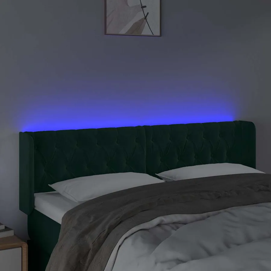 Tête de lit à LED Vert foncé 163x16x78/88 cm Velours - 4