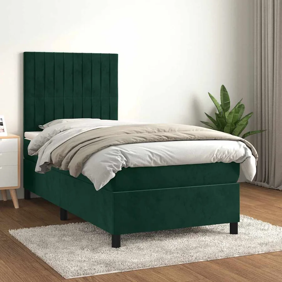 Sommier à lattes de lit avec matelas Vert foncé 100x200 cm