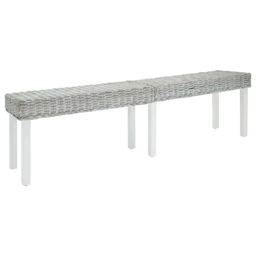 Banc Blanc 160x35x45 cm Rotin kubu naturel et acajou solide