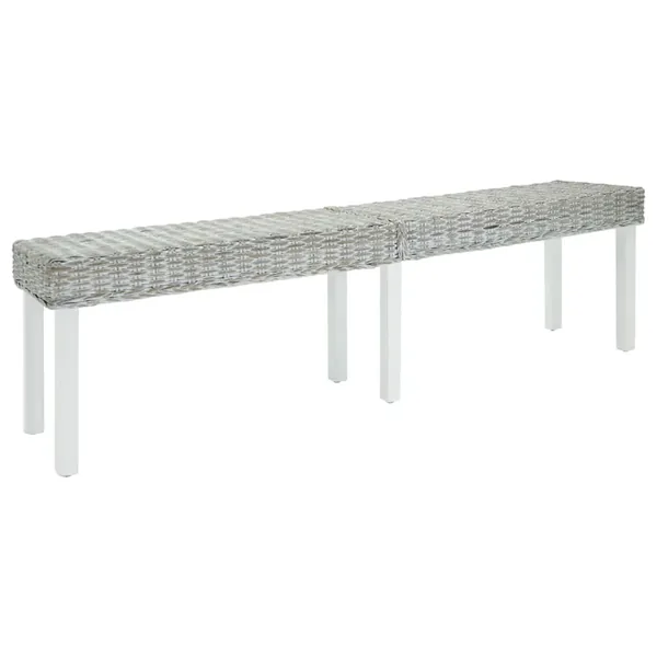 Banc Blanc 160x35x45 cm Rotin kubu naturel et acajou solide