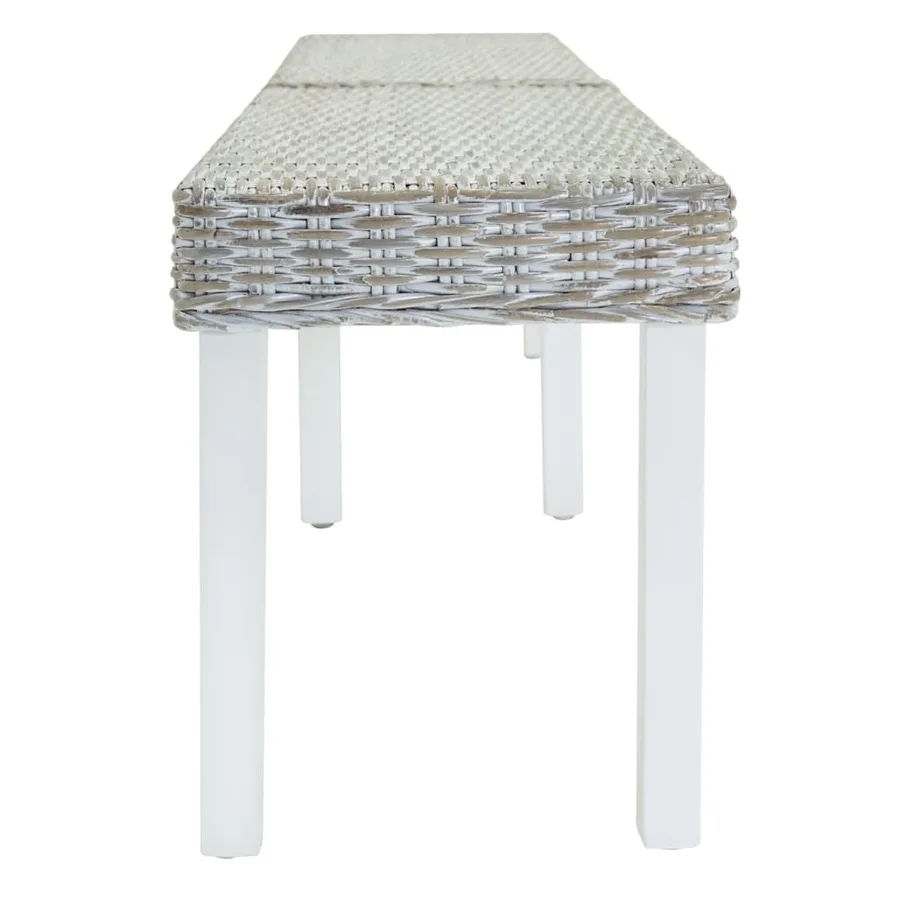 Banc Blanc 160x35x45 cm Rotin kubu naturel et acajou solide - 3