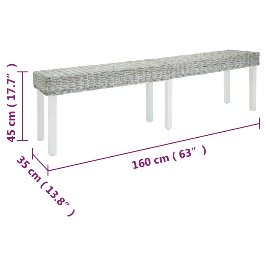 Banc Blanc 160x35x45 cm Rotin kubu naturel et acajou solide - 5