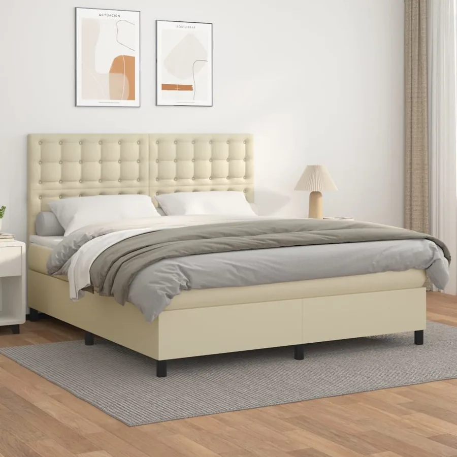 Sommier à lattes de lit avec matelas Crème 180x200cm Similicuir