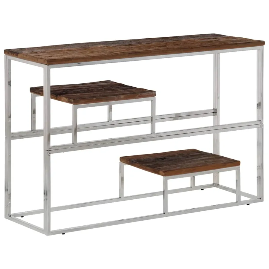 Table console argenté inox et bois de mélèze massif - 2