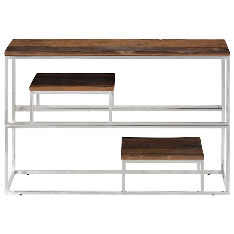 Table console argenté inox et bois de mélèze massif - 3