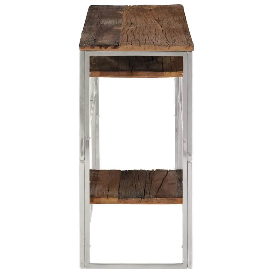 Table console argenté inox et bois de mélèze massif - 4