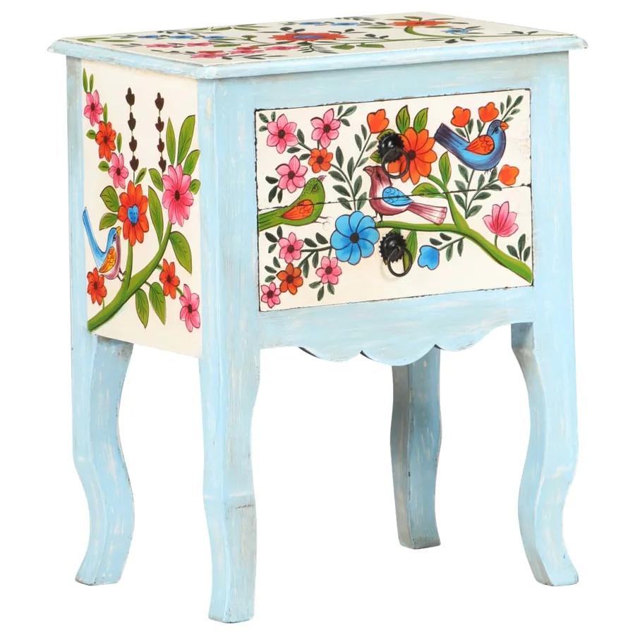 Table de chevet peinte à la main 40x30x50 cm Bois de manguier - 10