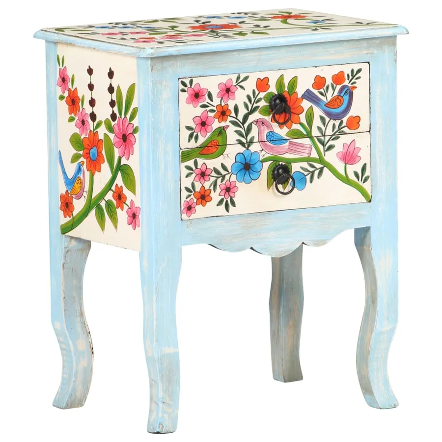 Table de chevet peinte à la main 40x30x50 cm Bois de manguier - 11