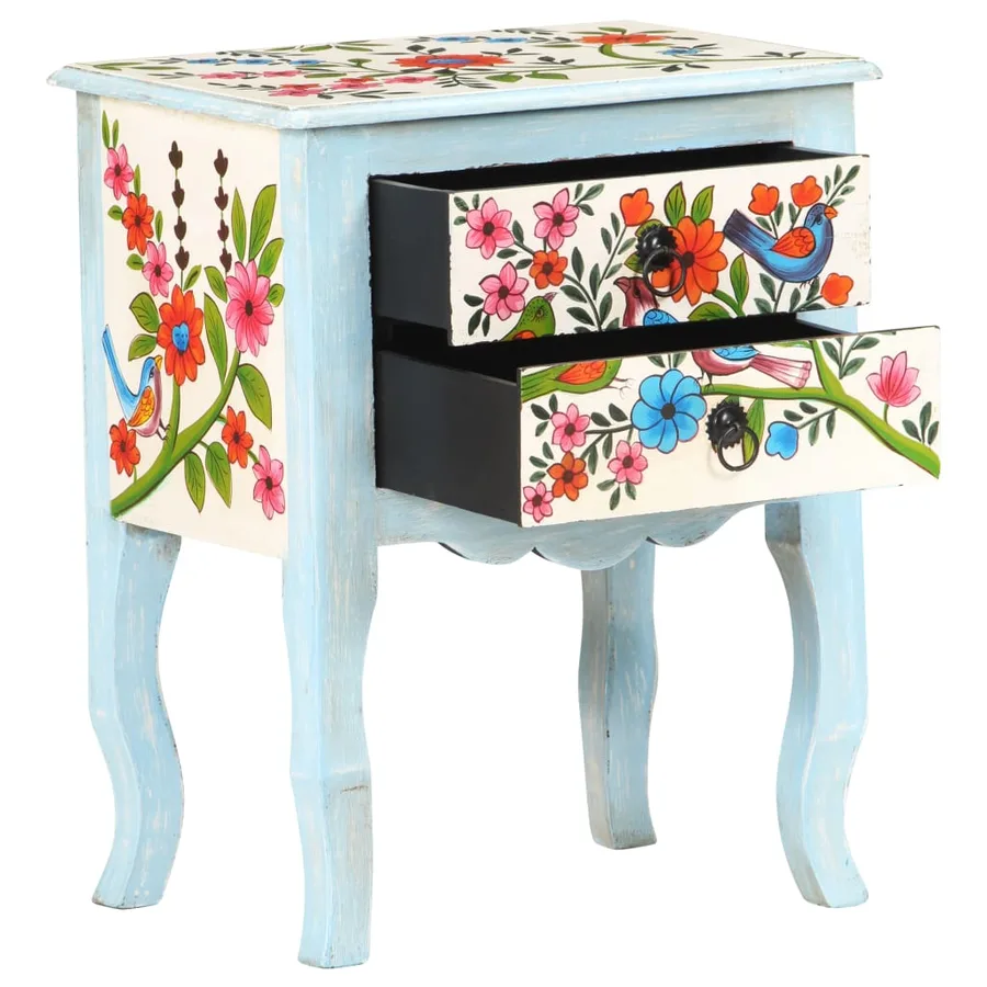 Table de chevet peinte à la main 40x30x50 cm Bois de manguier - 2