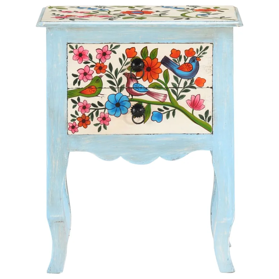 Table de chevet peinte à la main 40x30x50 cm Bois de manguier - 3