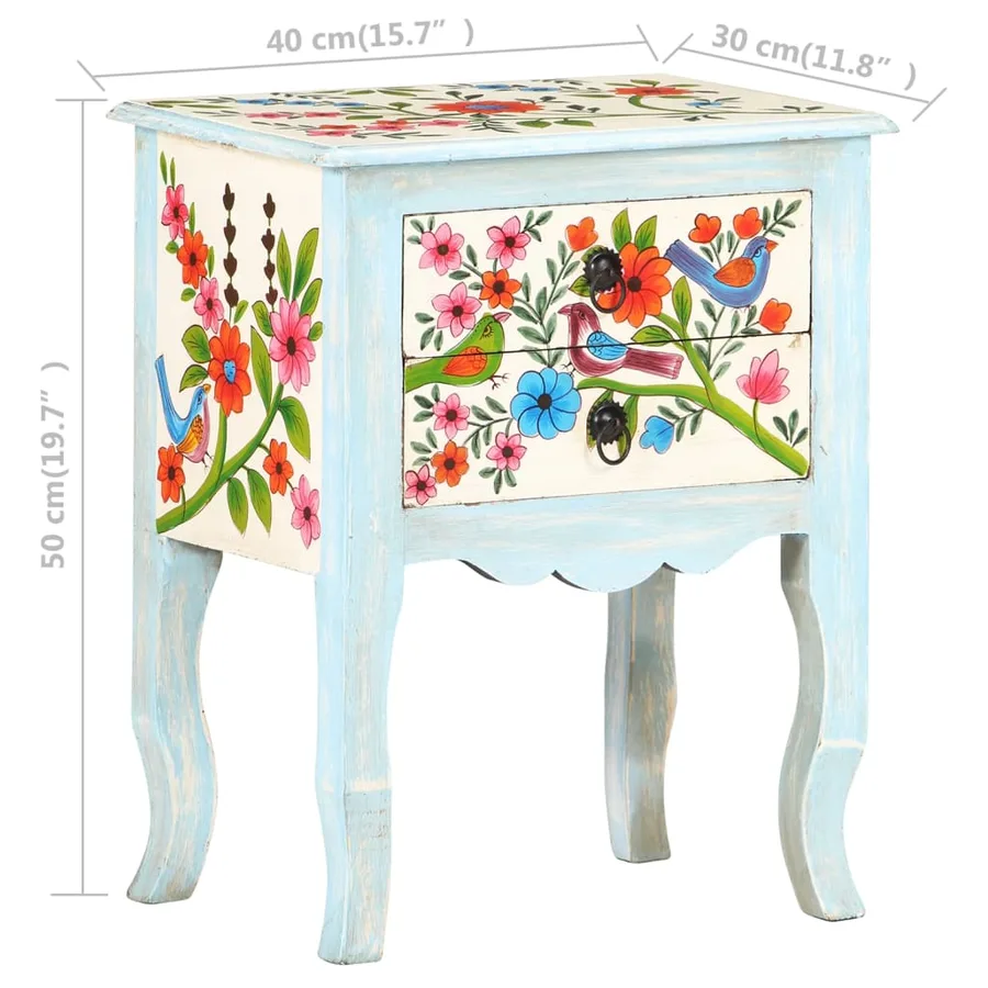 Table de chevet peinte à la main 40x30x50 cm Bois de manguier - 7