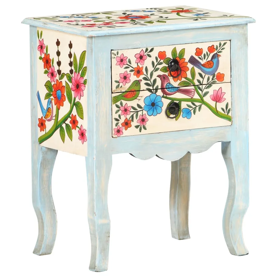 Table de chevet peinte à la main 40x30x50 cm Bois de manguier - 8