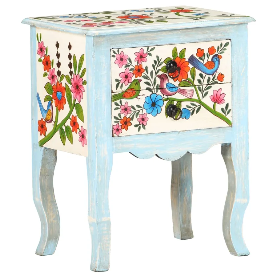 Table de chevet peinte à la main 40x30x50 cm Bois de manguier - 9