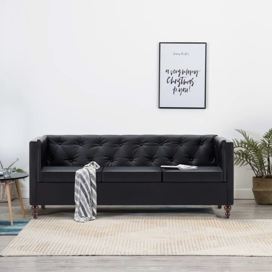 Canapé chesterfield à 3 places Revêtement en similicuir Noir