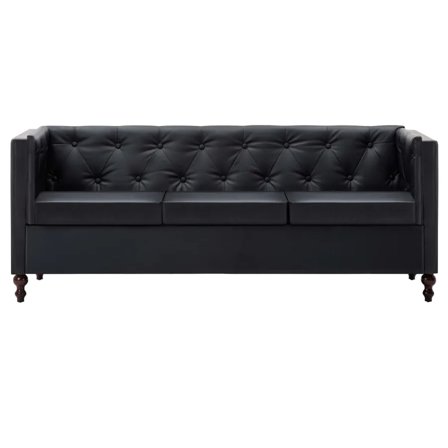 Canapé chesterfield à 3 places Revêtement en similicuir Noir - 2