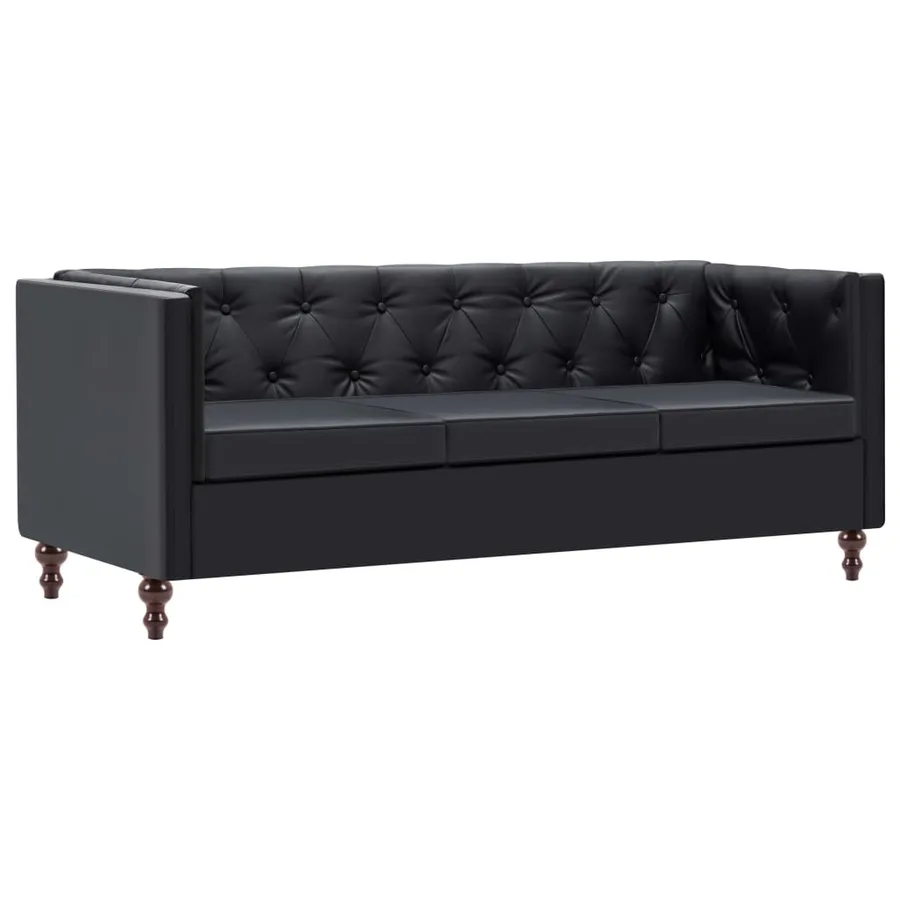 Canapé chesterfield à 3 places Revêtement en similicuir Noir - 3