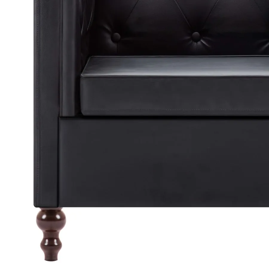 Canapé chesterfield à 3 places Revêtement en similicuir Noir - 6