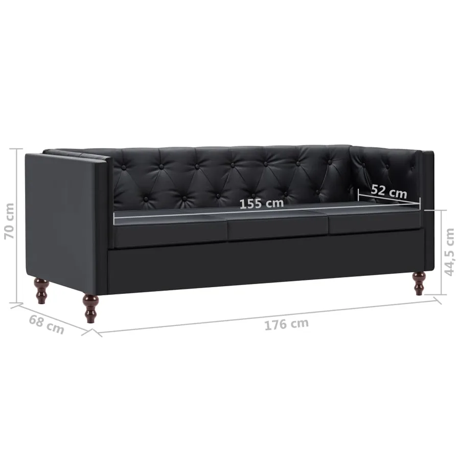 Canapé chesterfield à 3 places Revêtement en similicuir Noir - 9