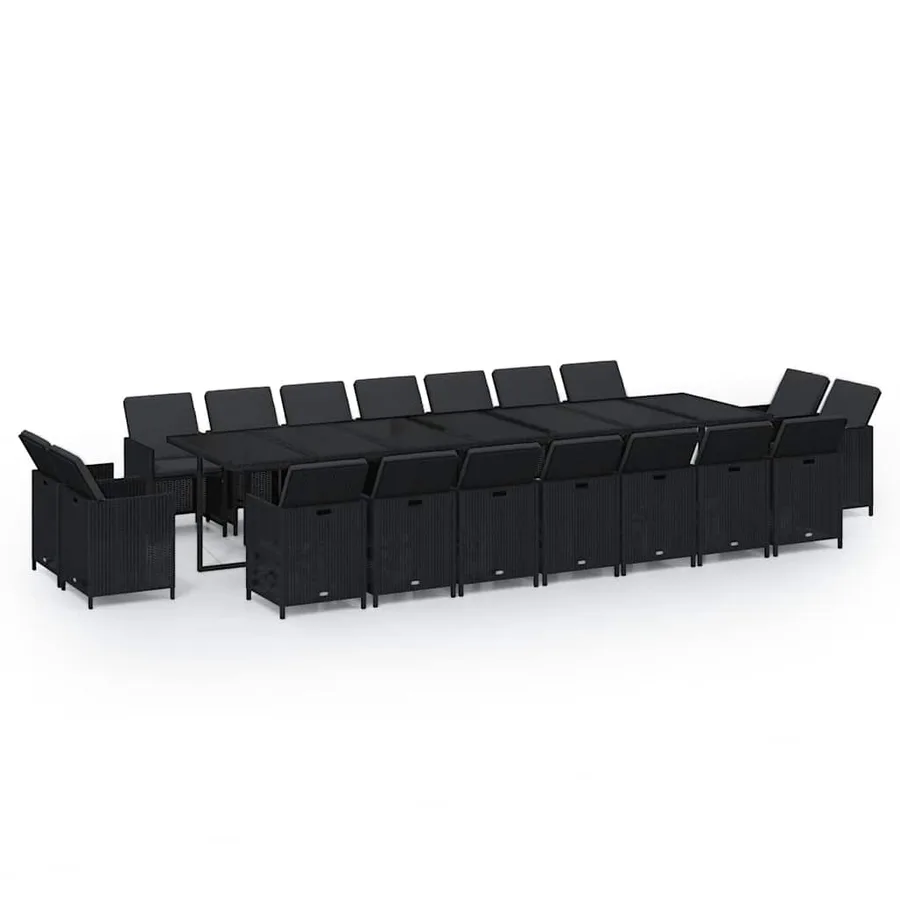 Ensemble à manger de jardin coussins 19 pcs Résine tressée Noir - 2