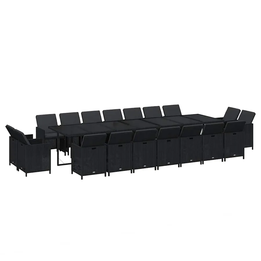 Ensemble à manger de jardin coussins 19 pcs Résine tressée Noir - 3