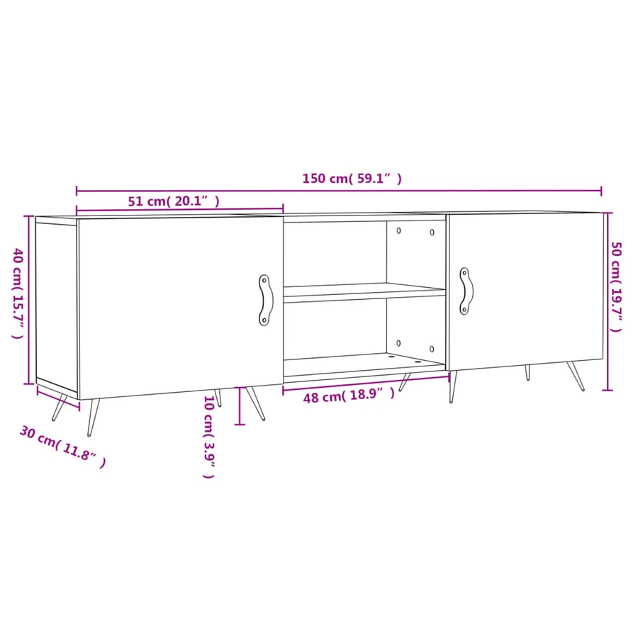 Meuble TV sonoma gris 150x30x50 cm bois d'ingénierie - 12
