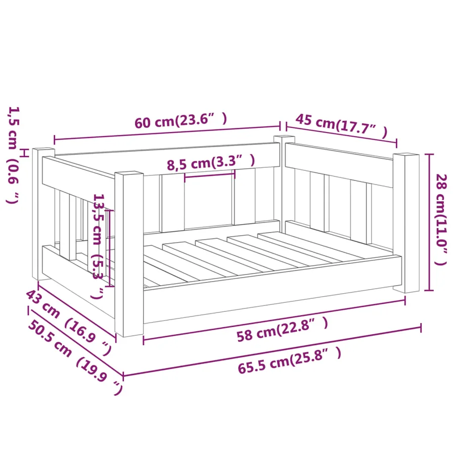 Lit pour chien 65,5x50,5x28 cm Bois de pin solide - 7