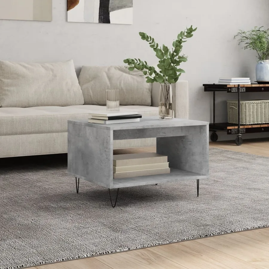 Table basse gris béton 60x50x40 cm bois d'ingénierie