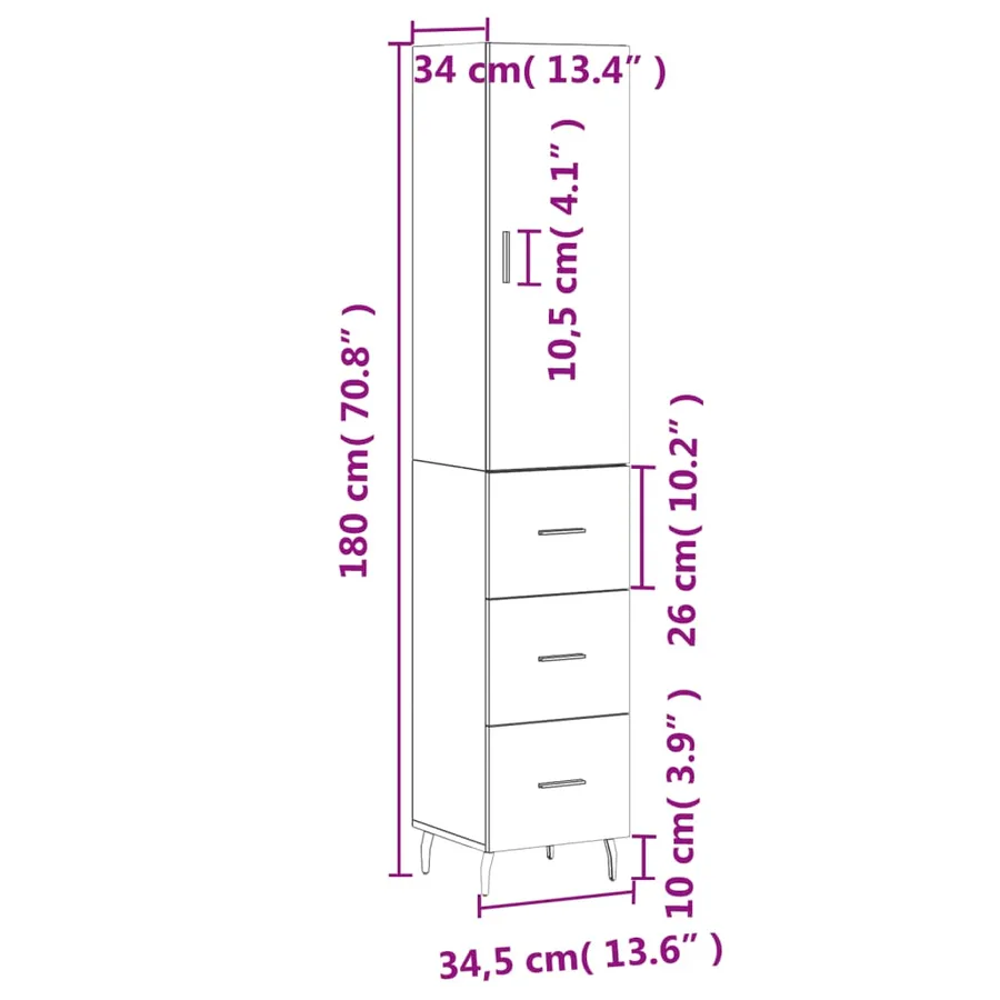 Buffet haut Chêne sonoma 34,5x34x180 cm Bois d'ingénierie - 14