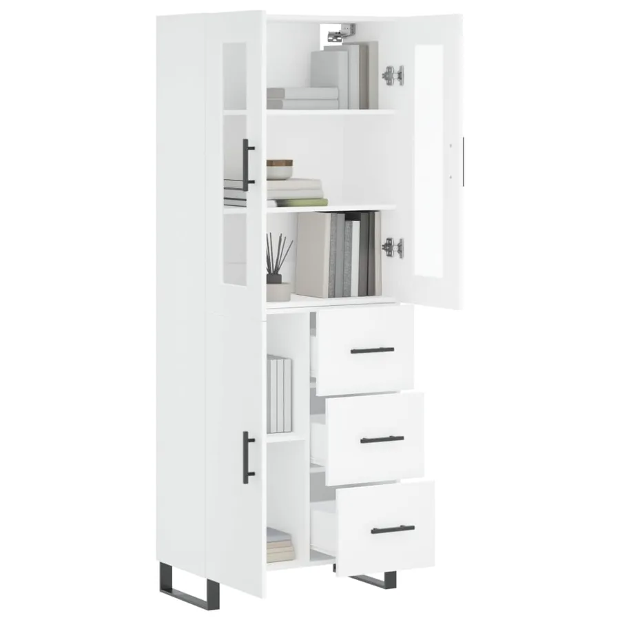 Buffet haut Blanc 69,5x34x180 cm Bois d'ingénierie - 3