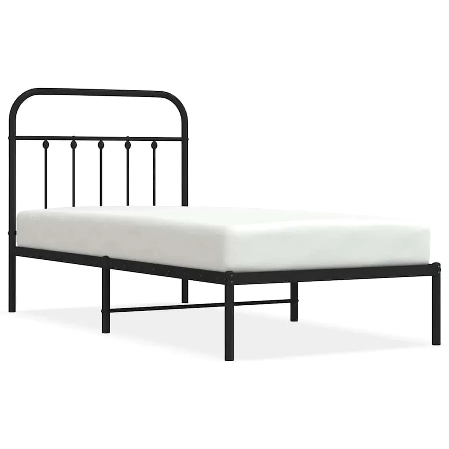 Cadre de lit métal sans matelas avec tête de lit noir 90x190 cm - 2