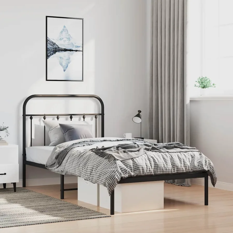 Cadre de lit métal sans matelas avec tête de lit noir 100x190cm
