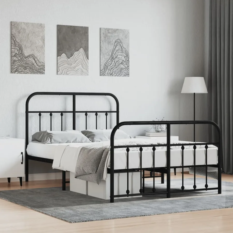 Cadre de lit métal sans matelas avec pied de lit noir 120x190cm