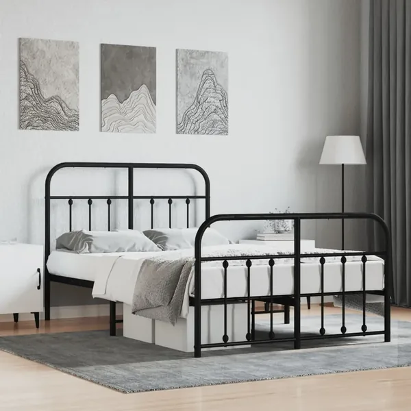 Cadre de lit métal sans matelas avec pied de lit noir 120x190cm