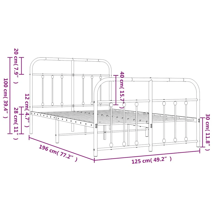 Cadre de lit métal sans matelas avec pied de lit noir 120x190cm - 10