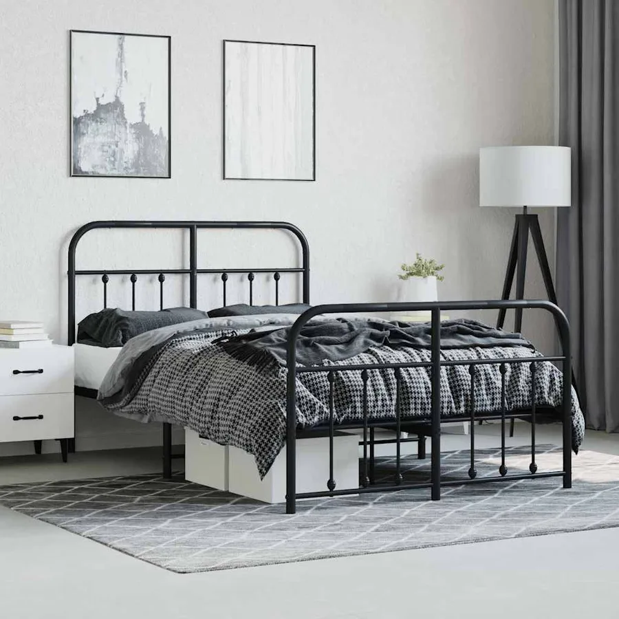 Cadre de lit métal sans matelas avec pied de lit noir 120x190cm - 4