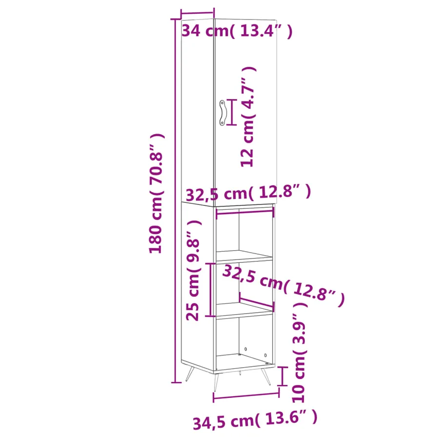 Buffet haut Blanc 34,5x34x180 cm Bois d'ingénierie - 13