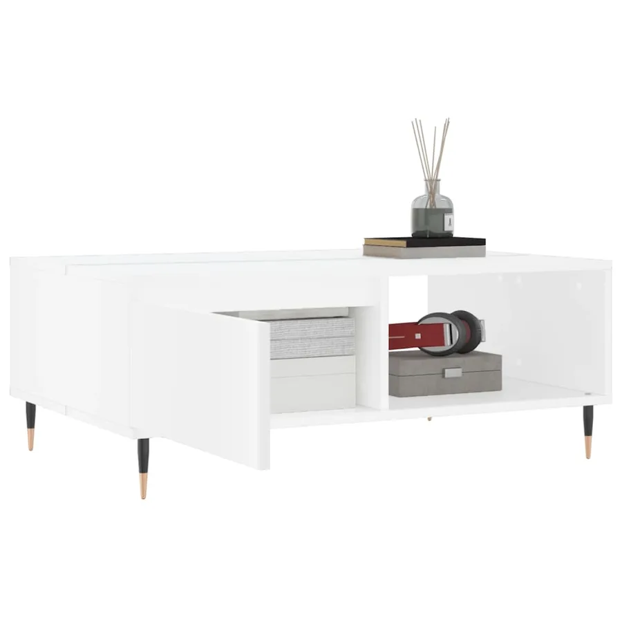 Table basse blanc 90x60x35 cm bois d'ingénierie - 4