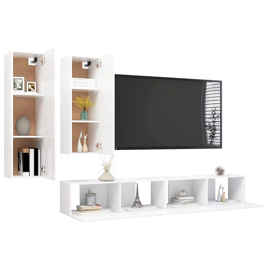 Ensemble de meuble TV 4 pcs Blanc Bois d'ingénierie - 3