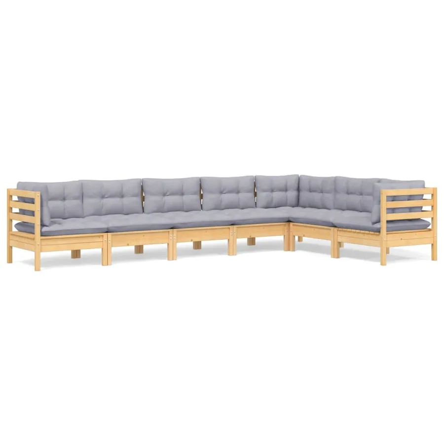Salon de jardin 7 pcs avec coussins gris bois de pin massif - 2
