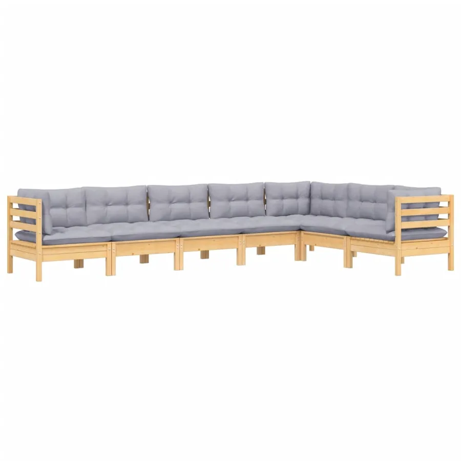 Salon de jardin 7 pcs avec coussins gris bois de pin massif - 3