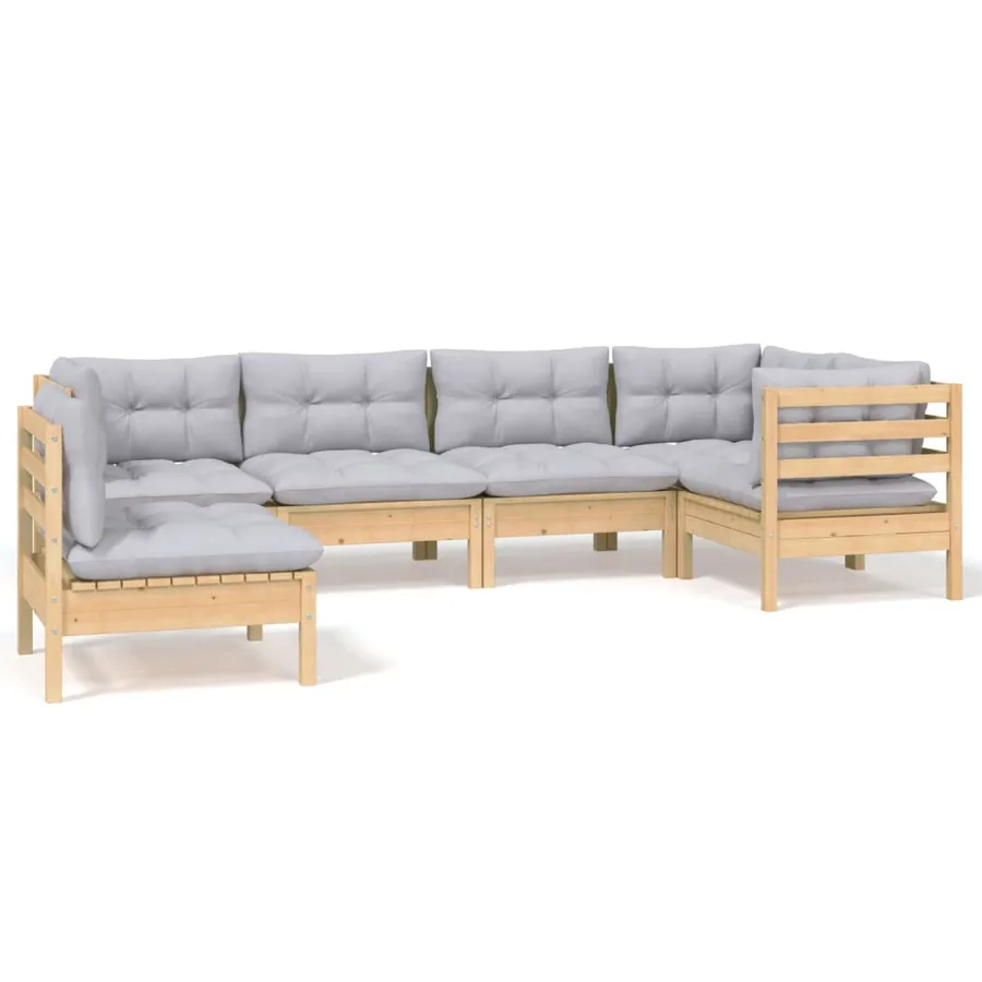 Salon de jardin 6 pcs avec coussins gris bois de pin - 2