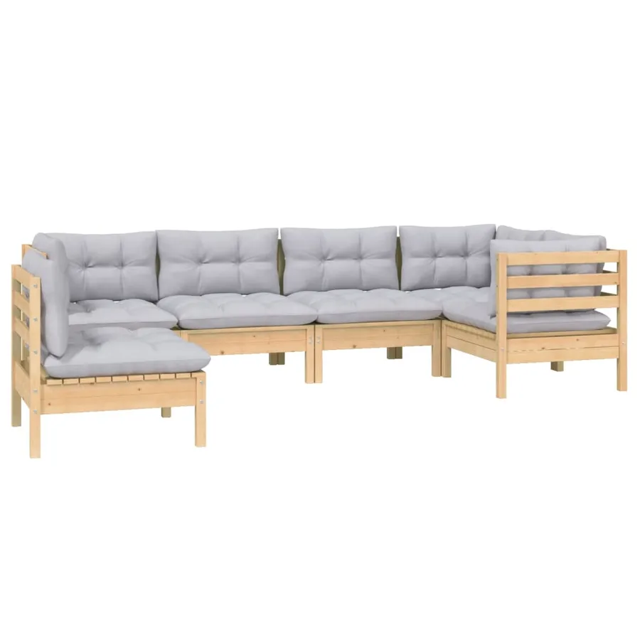 Salon de jardin 6 pcs avec coussins gris bois de pin - 3