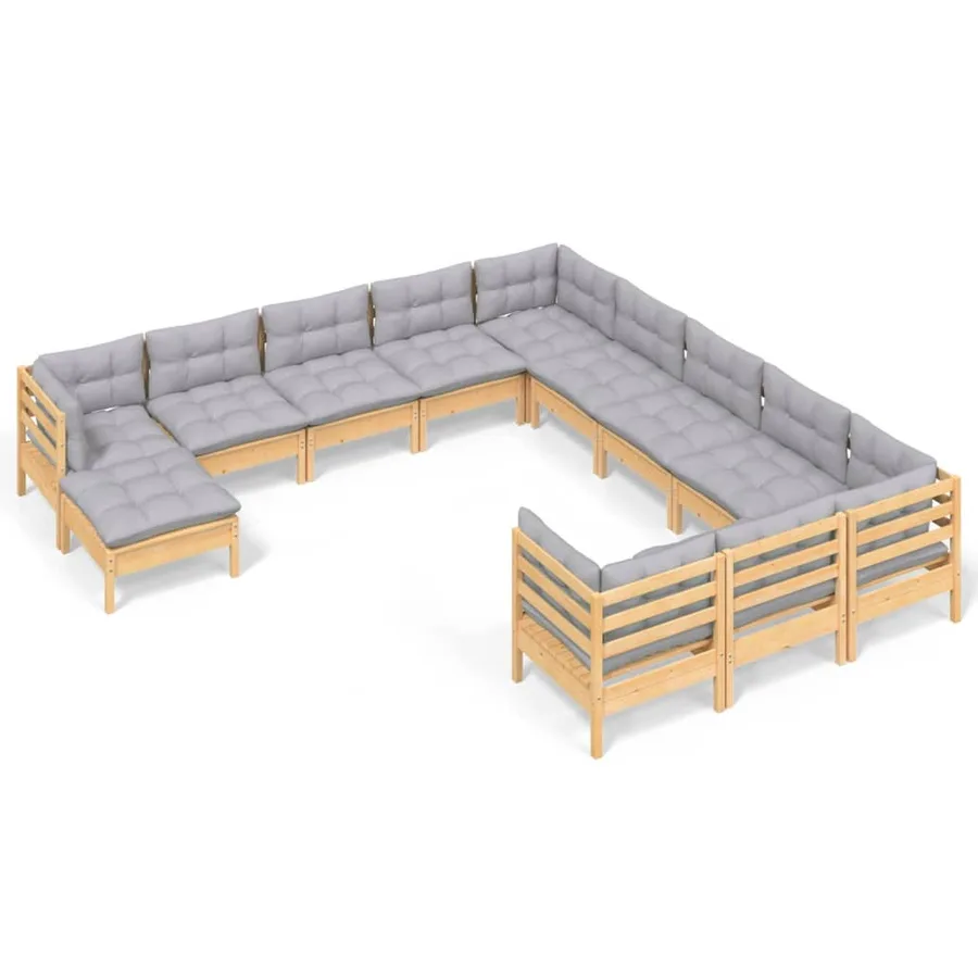 Salon de jardin 12 pcs avec coussins gris Bois de pin - 2