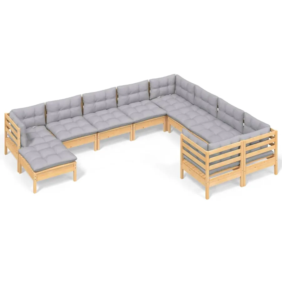 Salon de jardin 10 pcs avec coussins gris Bois de pin - 2