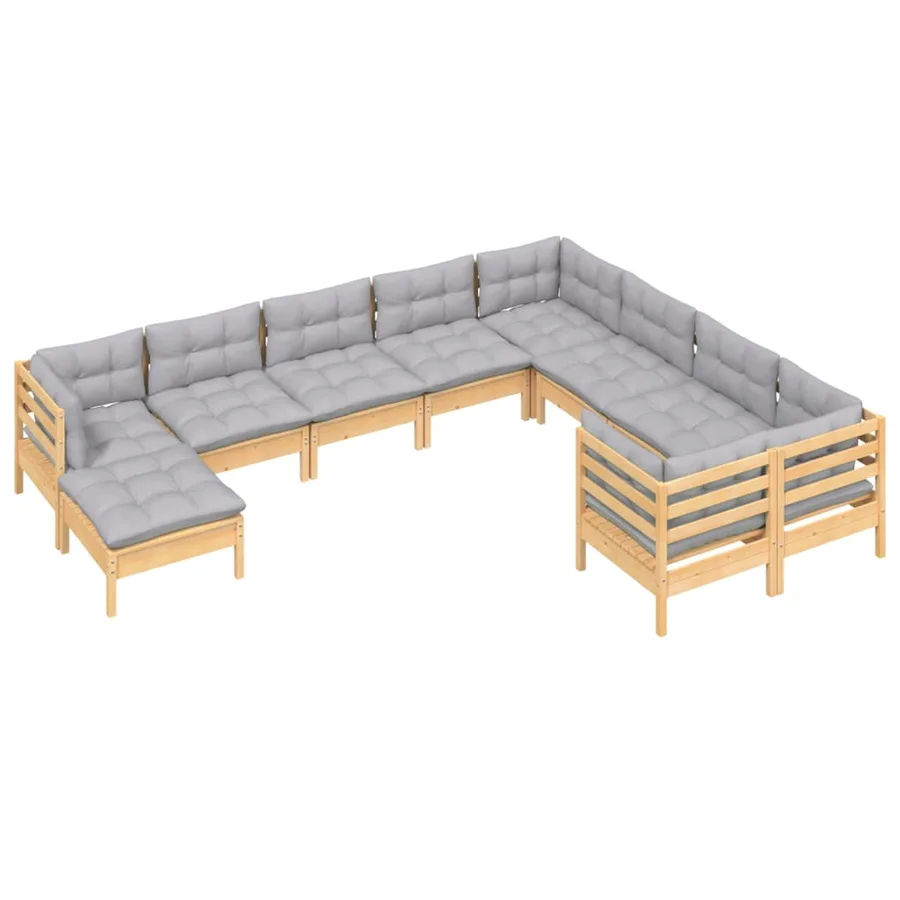 Salon de jardin 10 pcs avec coussins gris Bois de pin - 3