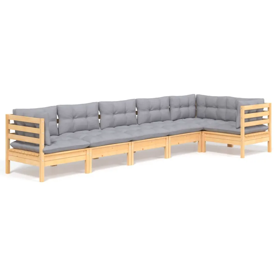 Salon de jardin 6 pcs avec coussins gris bois de pin - 2