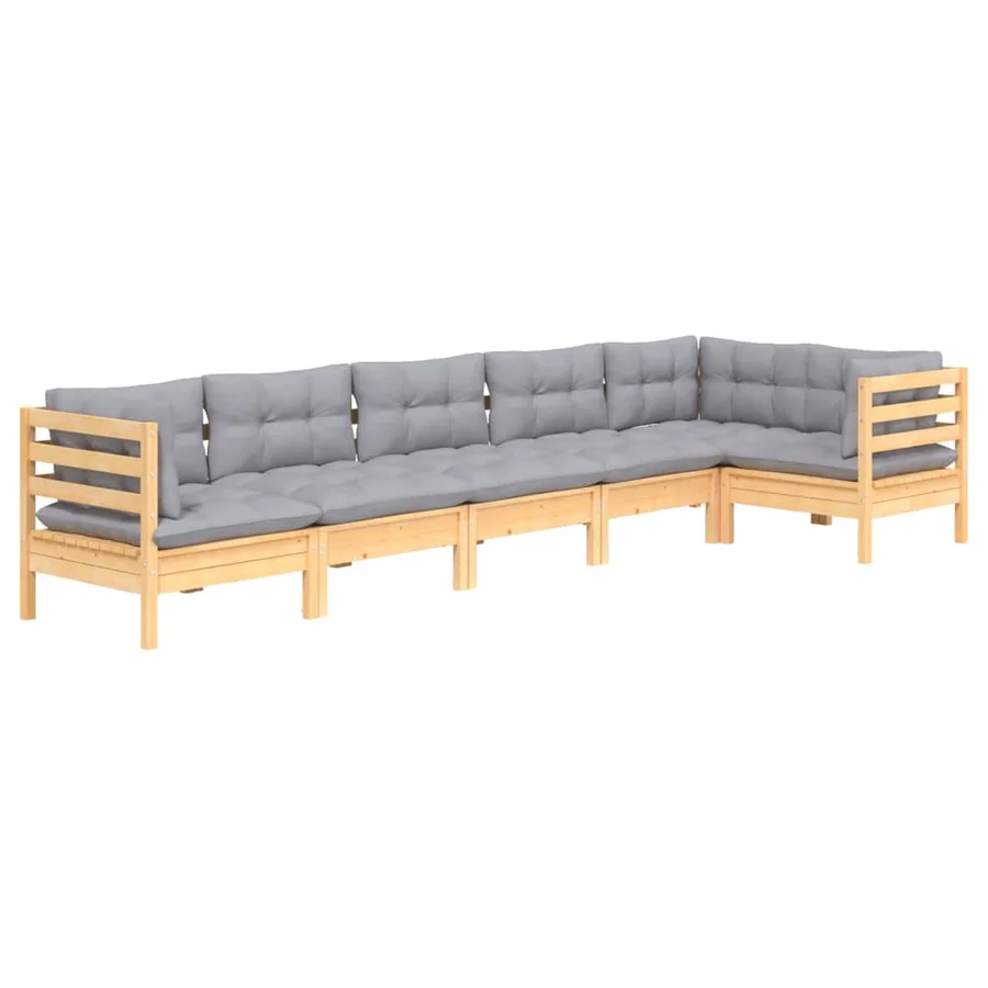 Salon de jardin 6 pcs avec coussins gris bois de pin - 3