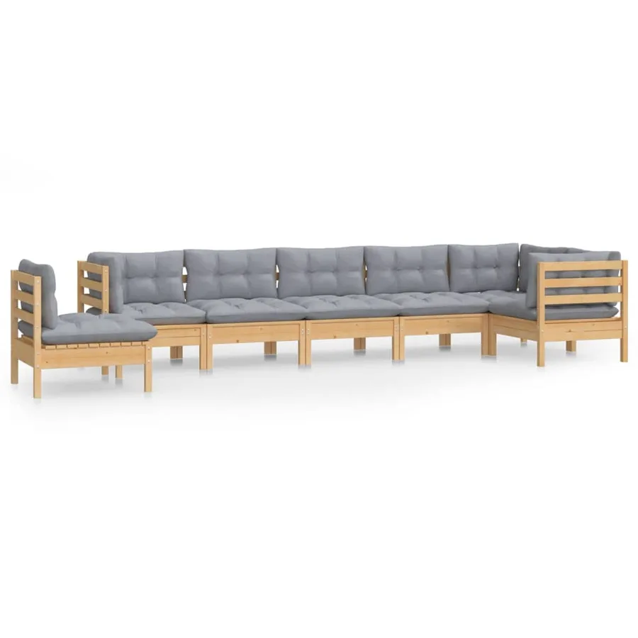 Salon de jardin 8 pcs avec coussins gris Bois de pin massif - 2